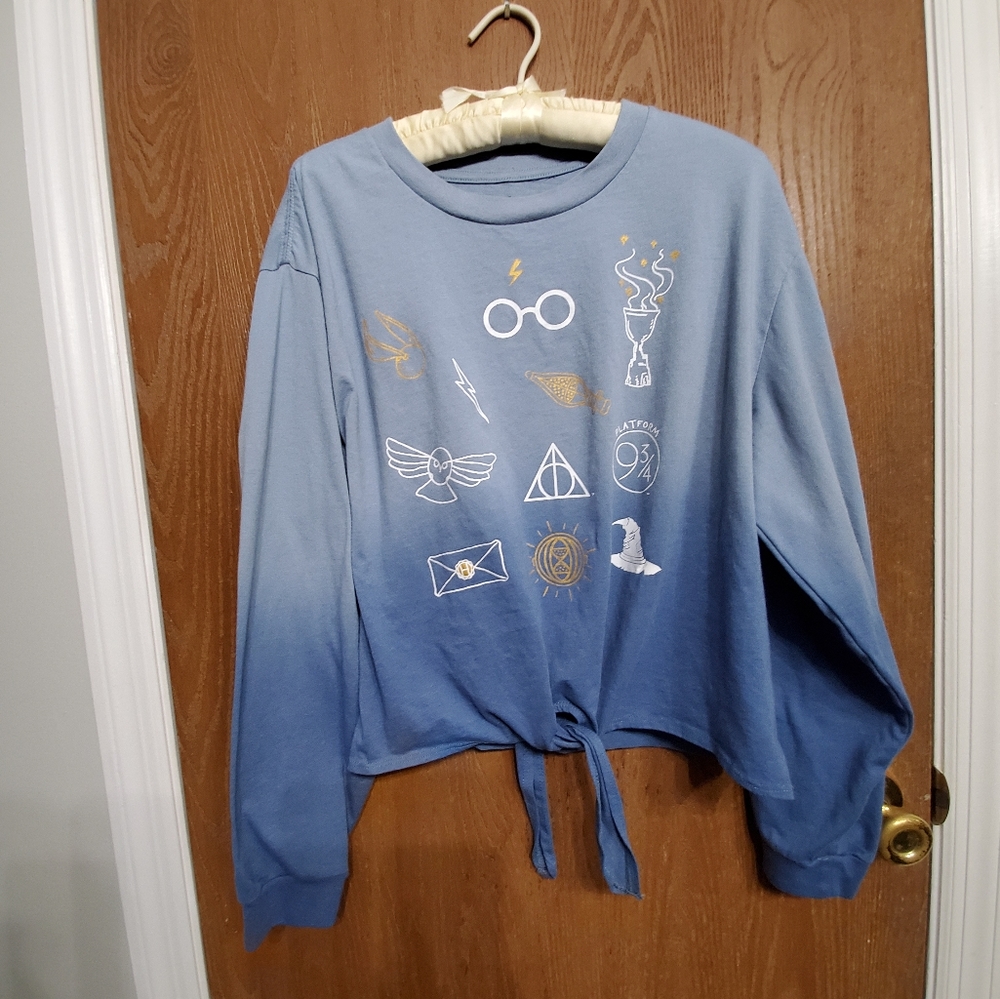Harry Potter Blue Ombre Tie Front Long Sleeve Top